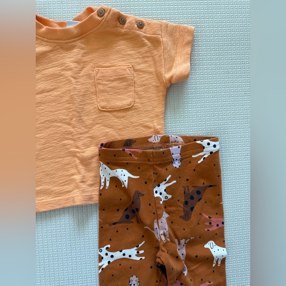 Carter’s|Baby girl boho outfit,Orange Tee and Dog Print Leggings Set•••Novelty - Picture 2 of 5